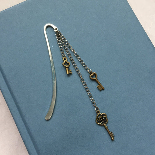 Dangling Charm Bookmark - Keys, Owl Post, Clouds - with Metal Hook - Book Nerd - Reader / Book Lover Gift